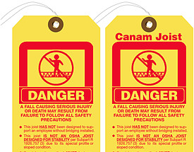 Canam Joist Danger Falling Tag