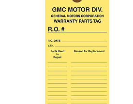 Yellow Warranty Parts Hang Tag with Clipped Corners