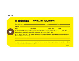 Yellow Warranty Return Tag with Clipped Corners & Fiber Patch