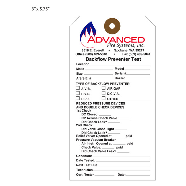 Custom Printed Backflow Preventer Test Tags St Louis Tag