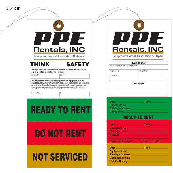 Custom Printed Rental Equipment Hang Tags & Labels St. Louis Tag