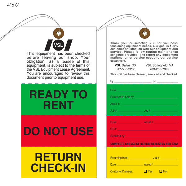 Custom Printed Rental Equipment Hang Tags & Labels St. Louis Tag