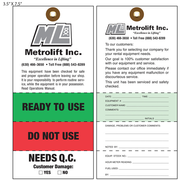 Custom Printed Rental Equipment Hang Tags & Labels St. Louis Tag