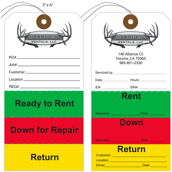 Custom Printed Rental Equipment Hang Tags & Labels St. Louis Tag