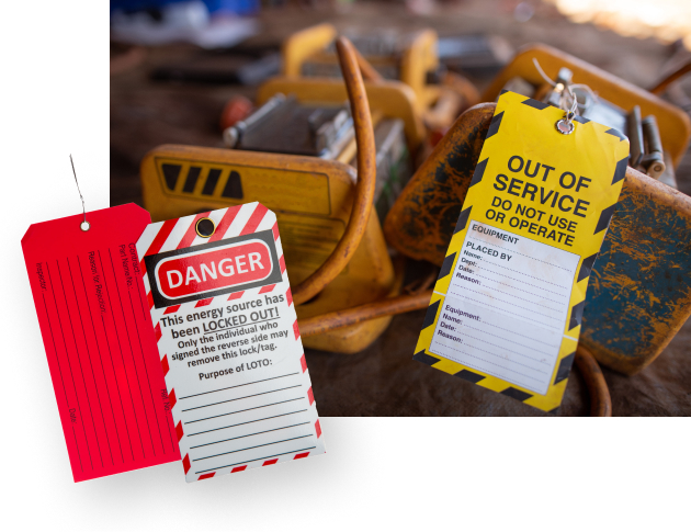 custom printed vinyl hang tags in industrial environment