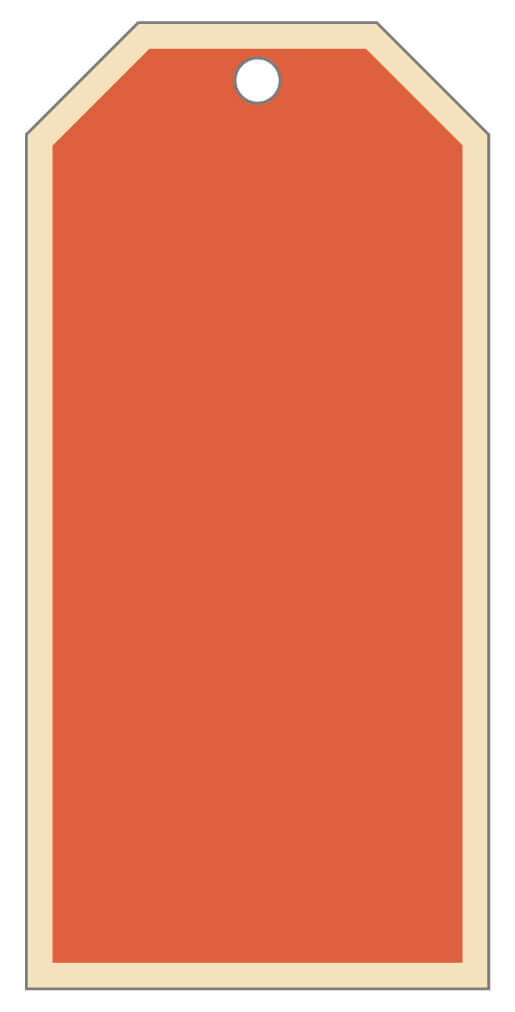 A tag completely filled with a solid red color, illustrating solid ink coverage.