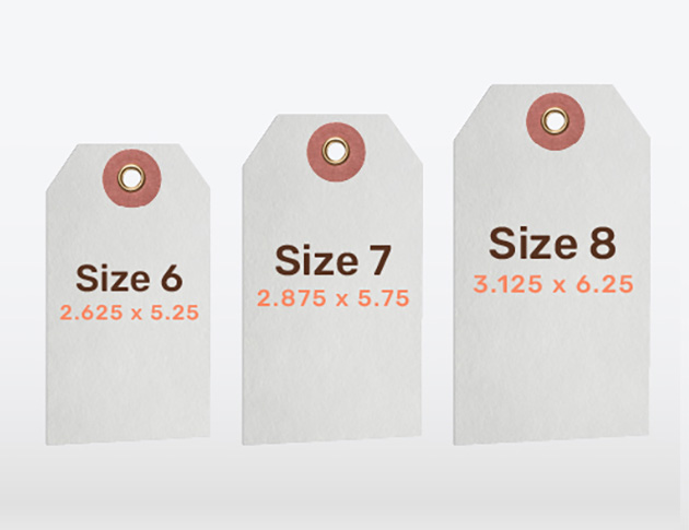 examples of the three most popular sizes of tags used for making backflow inspection test tags