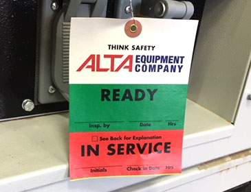 in service equipment rental hang tag