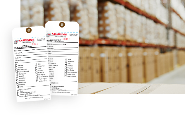 Cambridge Inventory Tags shown with a warehouse background