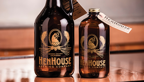 Henhouse Brewing Company custom growler tags on a set of growlers