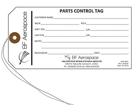 Custom Parts Control Tag - BF Aerospace