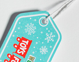 Custom Diecut Corners Hang Tag - Winter Scene Toys for Tots Hang Tag