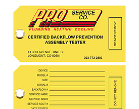 Pro Service Co. Backflow Prevention Tag