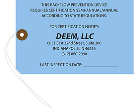 Deem Backflow Prevention Tag