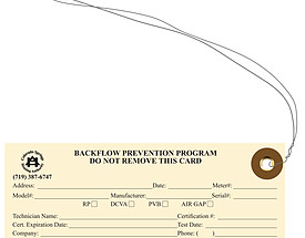 CO Spring Backflow Prevention Tag