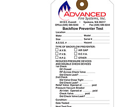 Backflow Prevention Test Tag