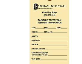 Sacramento State Backflow Prevention Tag