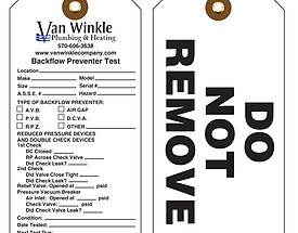 Van Winkle Backflow Prevention Tag