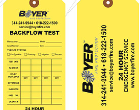 Boyer Custom Backflow Test Tag