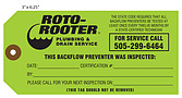 Roto-Rooter Backflow Inspection Tag