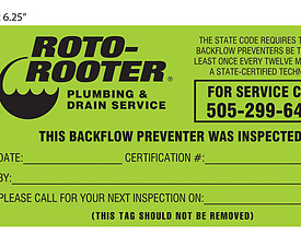 Roto-Rooter Backflow Inspection Tag