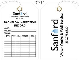 Sanford Water Works Custom Backflow Test Tag