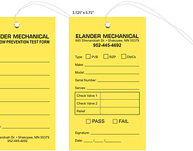 Elander Backflow Preventer Test Tag
