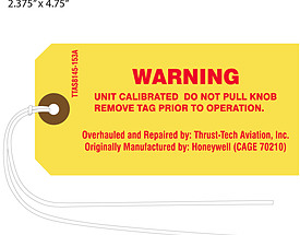 Warning Unit Calibration Tag with reinforced eyelets