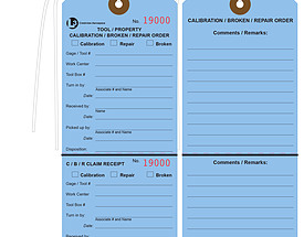 L3 Calibration Broken Tag with reinforced eyelets and sequential numbering