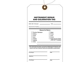 Instrument Repair and Calibration Hang Tag