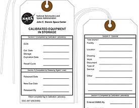 NASA Calibration Equipment Hang Tag