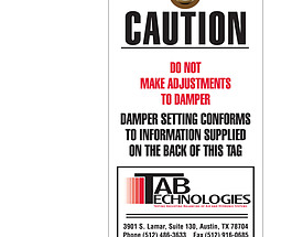 Caution Do Not Make Adjustments To Damper Tag