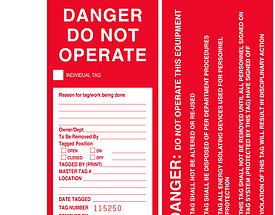 Danger Do Not Operate This Equipment Tag