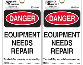 Kimball Danger Custom Equipment Repair Tag