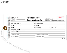 Paddock Pool Defective Tag