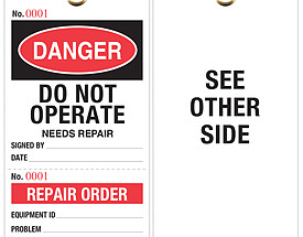 Danger Do Not Operate Repair Order Tag