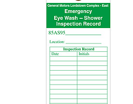 General Motors Eyewash Inspection Hang Tag