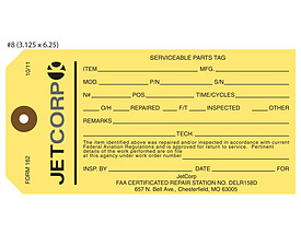 Jetcorp Serviceable Parts Tag