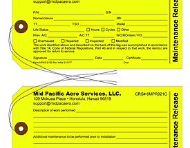 FAA Inspection Tags - Mid Pacific Aero Services LLC