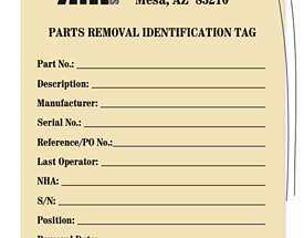 airplane parts removal identification hang tag