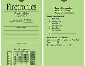 Firetronics – Fire Sprinkler Inspection Tag