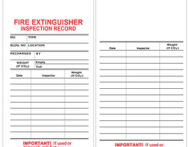 Fire Extinguisher Inspection Record Tag