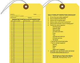 Daily Forklift Inspection Tag