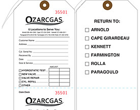 Ozarcgas Gas Cylinder Tag with sequential numbering and perforation