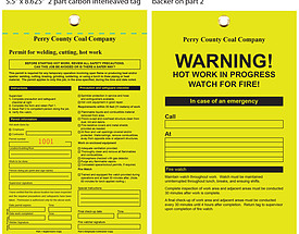 Perry County Warning Hot Work Tag