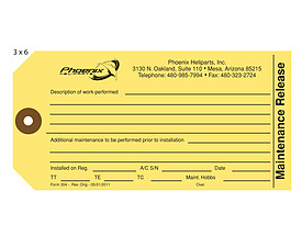 Custom Printed Hang Tag - Phoenix Heliparts Maintenance Release