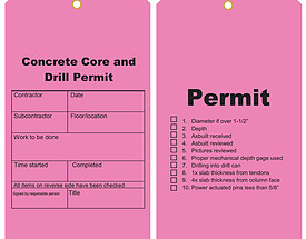 Concrete Core & Drill Permit Tag