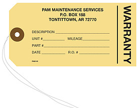 Pam Maintenance Warranty Tag