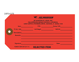 Jet Aviation Rejected Item Tag