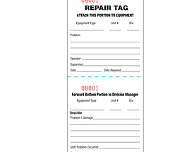 Equipment Repair tag